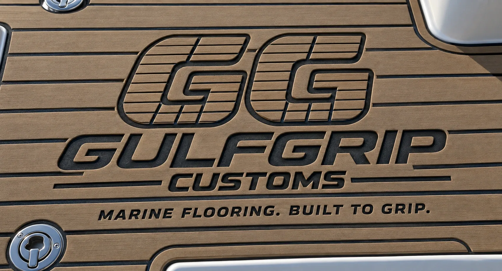GulfGrip Customs logo routed into EVA boat decking, rendering.